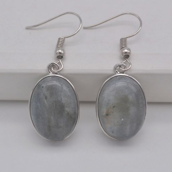 

natural labradorite stone oval beads gem earrings jewelry t238, Silver