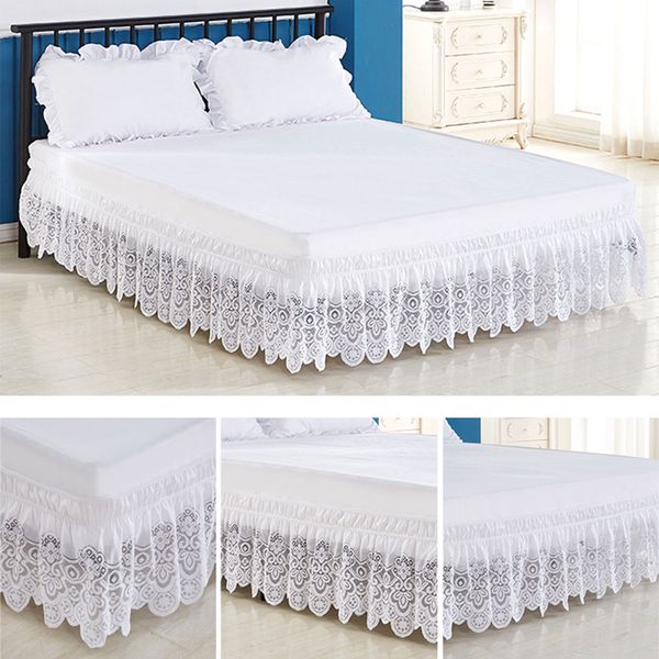 

white lace trimmed elastic bed skirt wrinkle dust ruffle for twin queen king