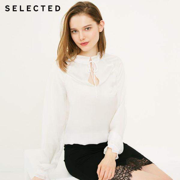

selected women's chiffon ruffled regular fit shirt s|4181w4501, White