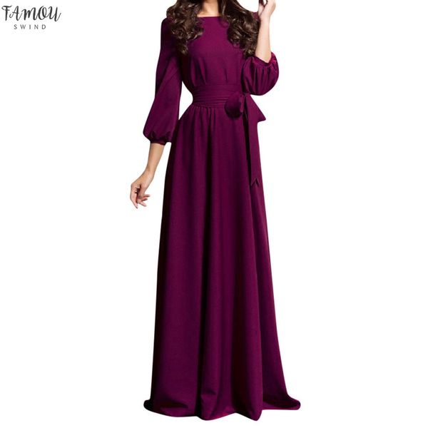 

boho loose solid ladies solid dress lantern sleeve o neck evening party dress beach dress women elegant formal long, Black;gray