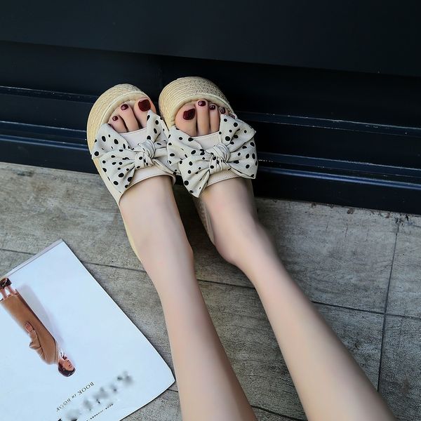 

fashion women's shoes with platform summer women ladies bow knot plaid peep toe platform wedges floral sandal shoes slipper#g4 t200327, Black