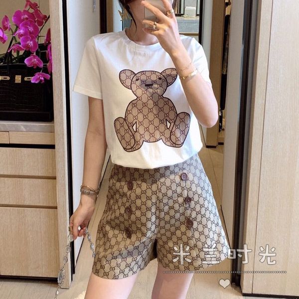 

конструкторы tracksuit женщин дорогих повседневные костюмы brands женщины письмо печать костюмы jogger костюмов короткий рукав + брюки набор, White