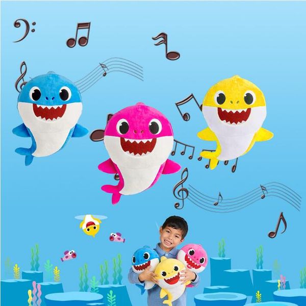 

3 Colors 30cm Baby Shark Plush Toys with Music Cartoon Stuffed Lovely Animal Soft Dolls Music Shark Plush Animals CCA11076 6pcs