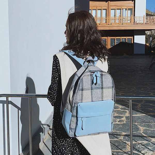 

preppy style canvas backpack for women tote for teen girl shoulder bag leisure school bag simple youth travel plaid backpack
