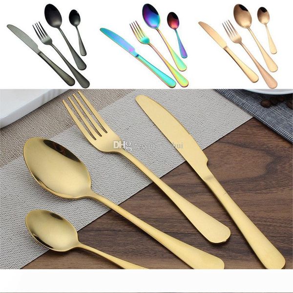 

stainless steel gold flatware sets spoon fork knife tea spoon dinnerware set kitchen bar utensil kitchen supplies dhl wx9-377