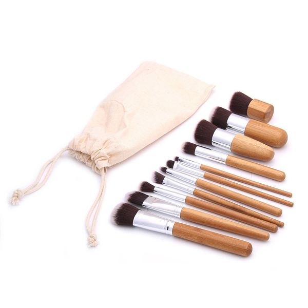 

11pcs/set bamboo makeup brushes set with bag bamboo handle cosmetics brush kits foundation eyeshadow brushes make up tools gga3013