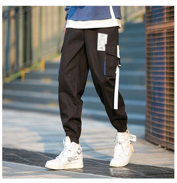 

mens black hiphop cargo pants spring big кармана повседневной relaxed брюки свободной эластичный пояс мода мальчики брюки