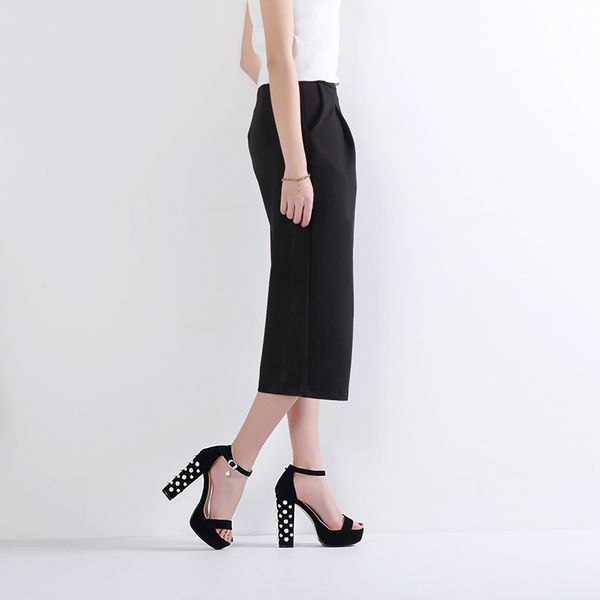 

sandals pearl shoes lady summer 2019 designer shoe peep toe sandals beading leather high-heeled women's shoes 12cm large size, Black