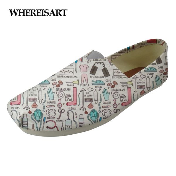

whereisart women loafers shoes cute nurse pattern fashion canvas women's casual shoes flats lazy for ladies woman, Black