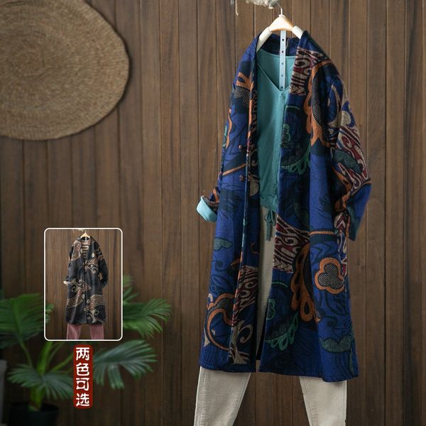 

2020 retro printing sweater coat spring autumn women's clothing new loose large size long cardigan trench coats for women m24, Tan;black