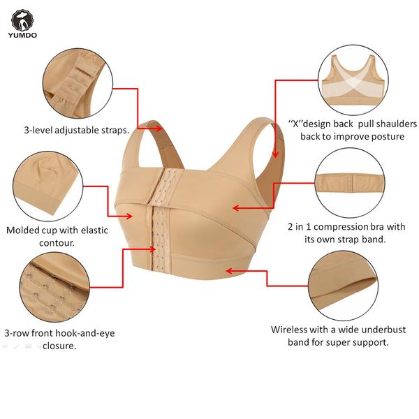 

yumdo women vest bras women underwear corset lady chest brace support belt posture back shoulder corrector vest body shaper, Black;white