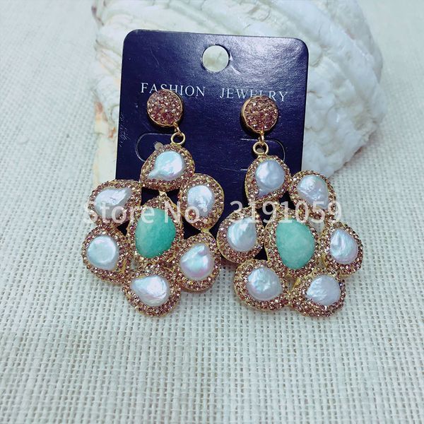 

Europe and the united tate fa hion high end brand new tyle temperament lady natural pearl gem et diamond matching earring