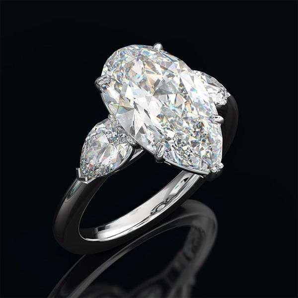

2019 new luxury silver inlaid water droplets pear-shaped zircon crystal ring for women bride gift wedding jewelry ing, Slivery;golden