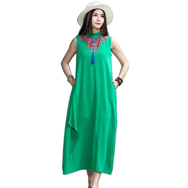 

casual dresses women summer dress 209 elegant o neck sleeveless pockets loose party vestido work cotton and linen long, Black;gray