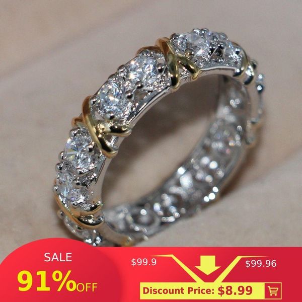 

размер 5-11 оптовая продажа ювелирных изделий ручной работы стерлингового серебра 925 пробы заполненные белое золото накладка 5a cz драгоцен, Golden;silver