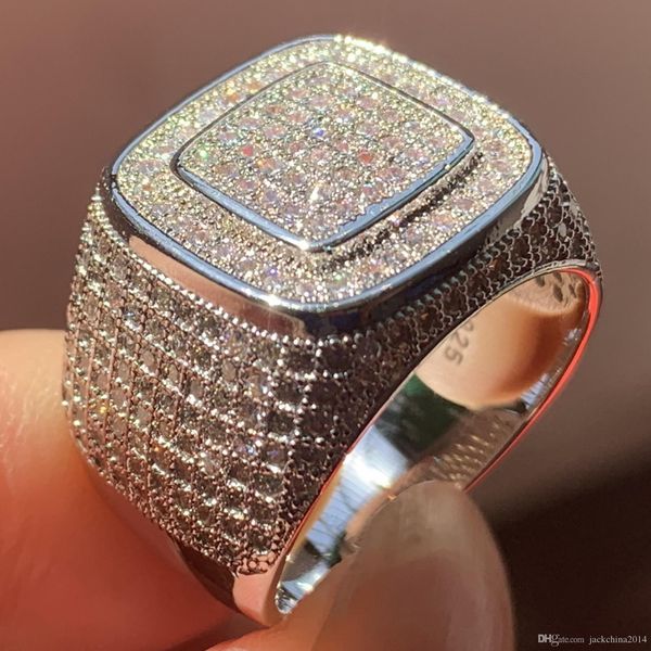 

choucong hip hop shinning dexule jewelry 925 sterling silver pave white sapphire cz diamond party engagement wedding finger ring for men, Slivery;golden