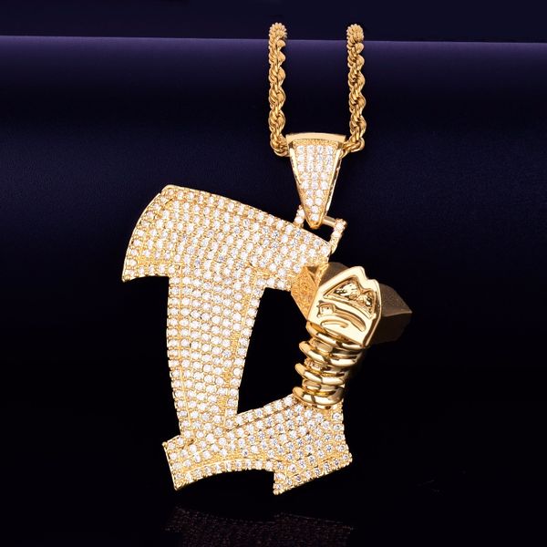 

hip hop jewelry men's nail pendant rock street necklace ice out cz stone two colors with 20mm cuban, Silver