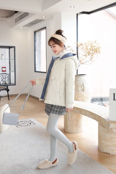 

2019 autumn and winter new style korean-style short hooded loose-fit waist hugging slimming versatile long sleeve cotton coat ne, Blue;black
