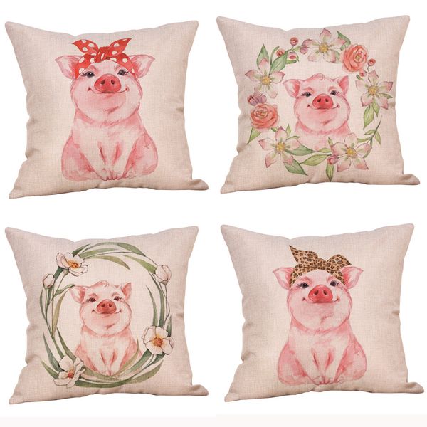 

cushion cover cute animal pig cotton linen pillow case waist sofa car home decor cojines decorativos para sof decorative pillows