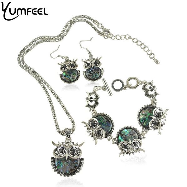 

yumfeel vintage animal shaped jewelry set metal with antique silver plated shell owl bracelet necklace and earring jewelry set