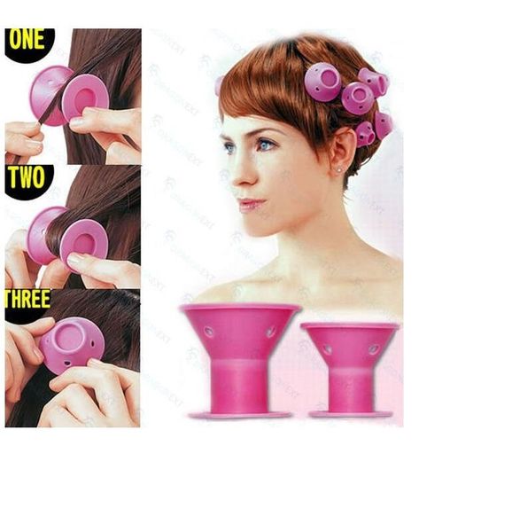 Bigodini in silicone CALDO 10 Pz / set Acconciatura Morbida Cura dei capelli Fai da te Peco Roll Hair Style Roller Bigodino Salon Morbido silicone Colore rosa Rullo per capelli