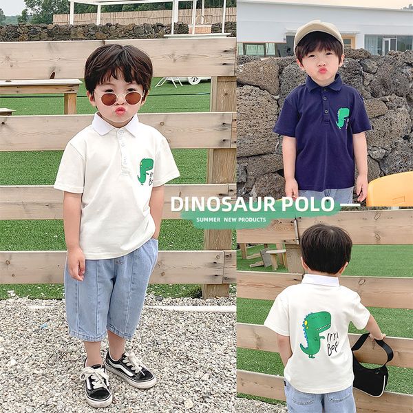 

2020 boys summer short sleeve t-shirt children print lapel short sleeve top, Blue