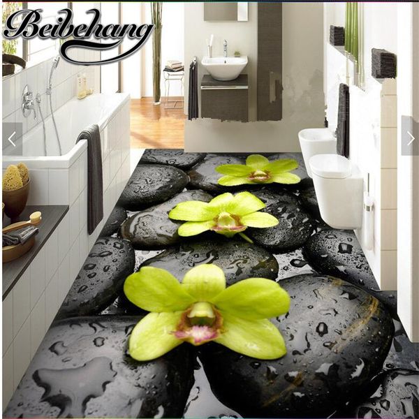 

custom green creative stone water drops orchid 3d floor tiles living room shopping mall floor self-adhesive decorative