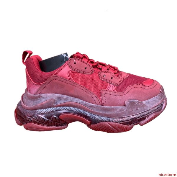 

triple s designer sneakers wine red color women mens trainers factory version 2019 new womens mens casual shoes with