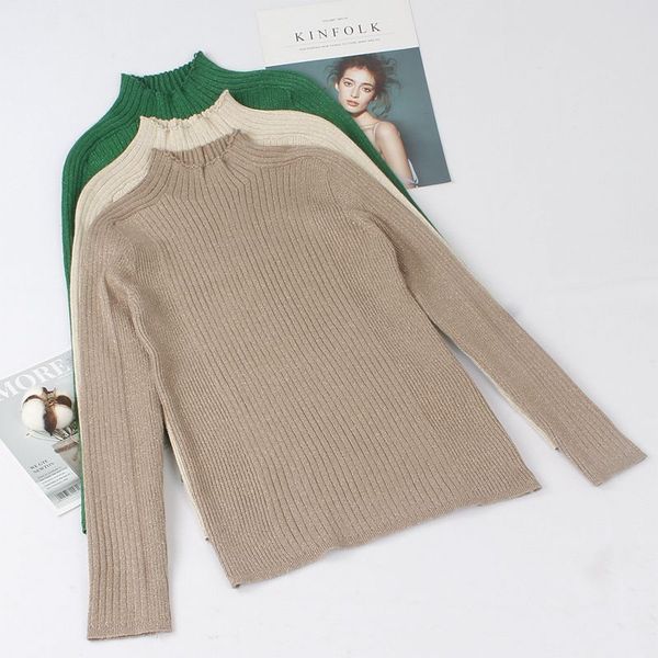 

gigogou lurex glitter autumn winter women sweater knitted rib female jumper high elasticity basic women's pullover sweater, White;black