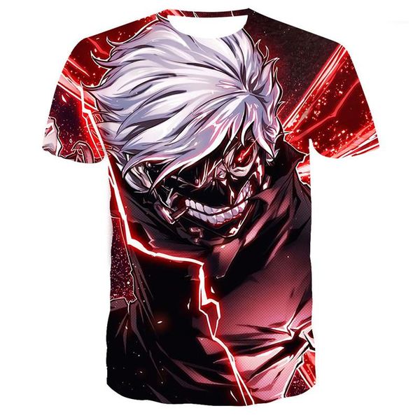 

printed mens tshirts summer short sleeve o neck mens tees casual loose couples tokyo ghoul 3d, White;black