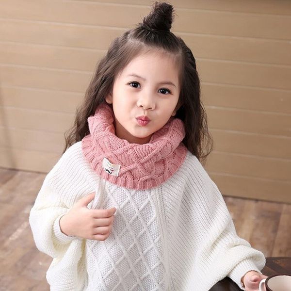 

jamont cute cotton winter baby neck ring scarf lics children's girls boys knitted wool o-scarves for kids solid warm snood braga, Red;brown