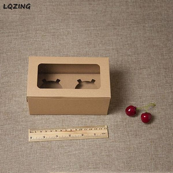 

30 x kraft card paper cupcake box 2 cup cake holders muffin cake boxes dessert portable package box tray gift favor