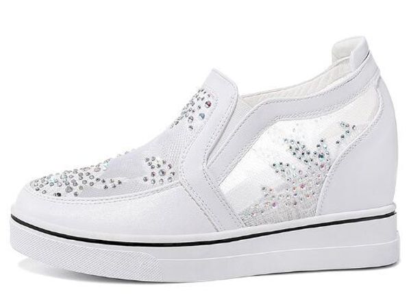 

2019 women pu leather mesh height 6x252 designer sneakers 35-40, Black;white