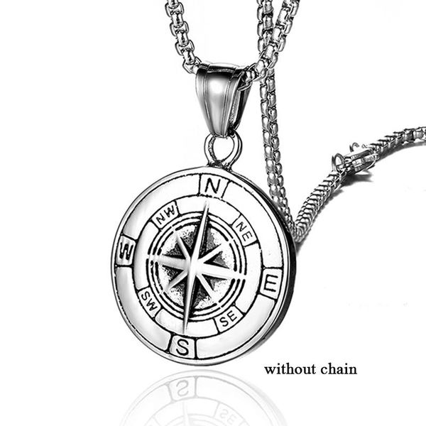 

stainless steel classic antique compass gold necklace men star/letter necklace silver color round jewelry fashion necklaces 2019 vivws