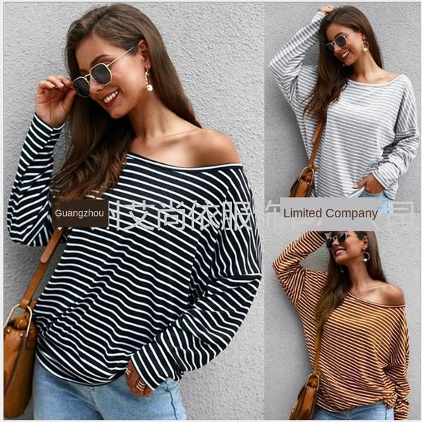 

2019 temperament commuting coat long sleeve striped knitted 2019 temperament commuting coat t-shirt long sleeve striped t-shirt knitted, White