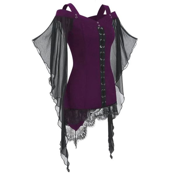 

women ladies blouse party lace up fashion batwing half sleeve, White