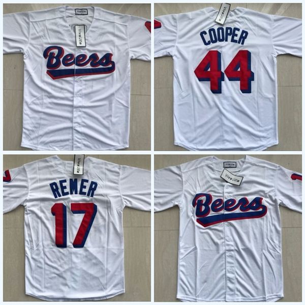 

Mens 44 Joe Cooper 17 Doug Remer Milwaukee Beers Moive Baseball Jerseys Double Stitched Name and Number High Quailty Free Shipping