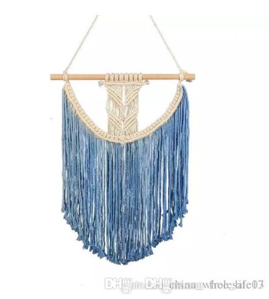 Whole Handmade Bohemia Fiber Art Macrame Tapestry Decorative Blue Tassel Wedding Wall Hanging Natural Handwoven Cotton Thread Craft Textiles - Textile Wall Art Hanging Whole Handmade Bohemia Fiber Art Macrame Tapestry Decorative Blue Tassel Wedding Wall Hanging Natural Handwoven Cotton Thread Craft Textiles - Textile Wall Art Hanging