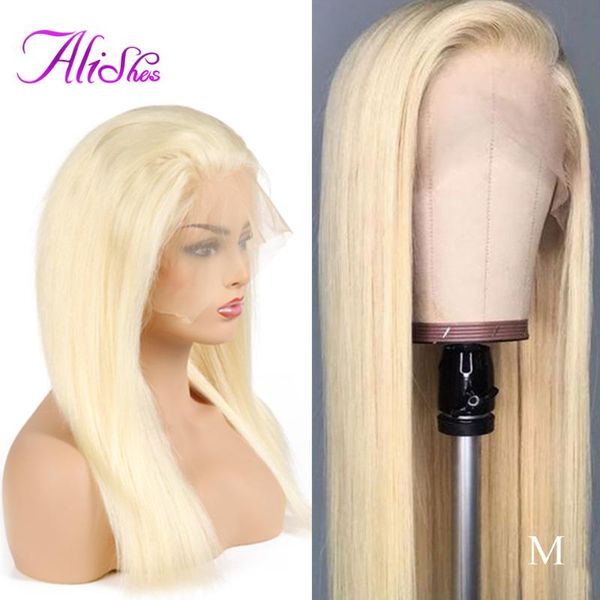 

alishes 613 honey blonde lace front human hair wigs remy hair brazilian straight 13x4 613 lace frontal wig pre plucked for women, Black;brown
