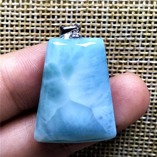 

natural blue larimar pendant for woman man crystal 16x8mm rectangle beads silver dominica water pattern stone jewelry aaaaaa