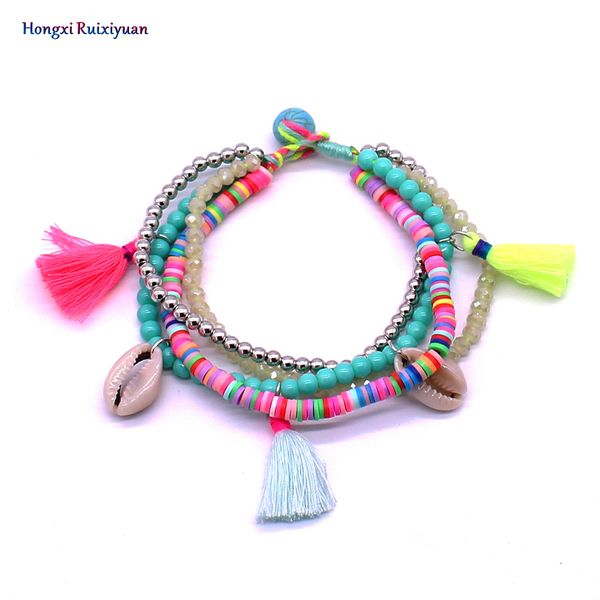 

onlyee multilayer tassel bracelets for women bohemian handmade beaded shell bracelets & bangles pulsera ethnic jewelry, Black