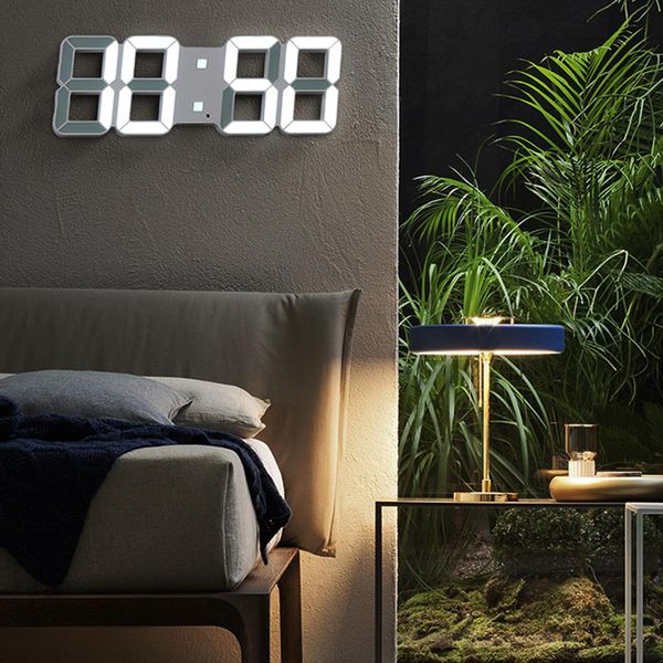 

3d led digital wall clock date time nightlight display table deskclocks alarm clock home living room decor modern design