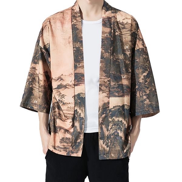 

harajuku kimono cardigan vintage printed outerwear blouse mens cardigan loose jacket yukata coat baggy summer 5.13, White;black