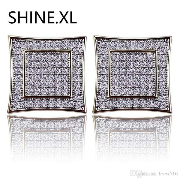 

15 мм хип-хоп мужчины женщины серьги медь золото цвет обледенение микро проложить кубический циркон лаборатория d серьги стержня с винтом об, Golden;silver