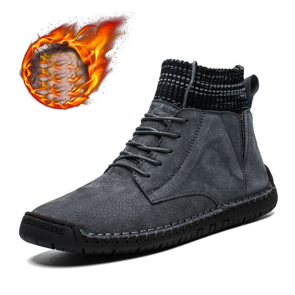

men's fashion ankle boots winter warm boot man casual plush velvet shoes flats male light comfortable pu leather boots, Black