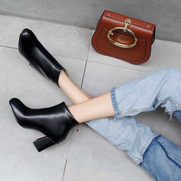 

2020 autumn women boots elegant office high heel ankle boots fashion square toe zipper winter black green