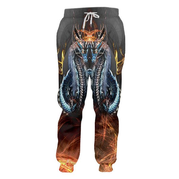 

fashion fall style trousers men cool 3d print flame dragon joggers pants brand custom hip hop sweatpants casual pants, Black
