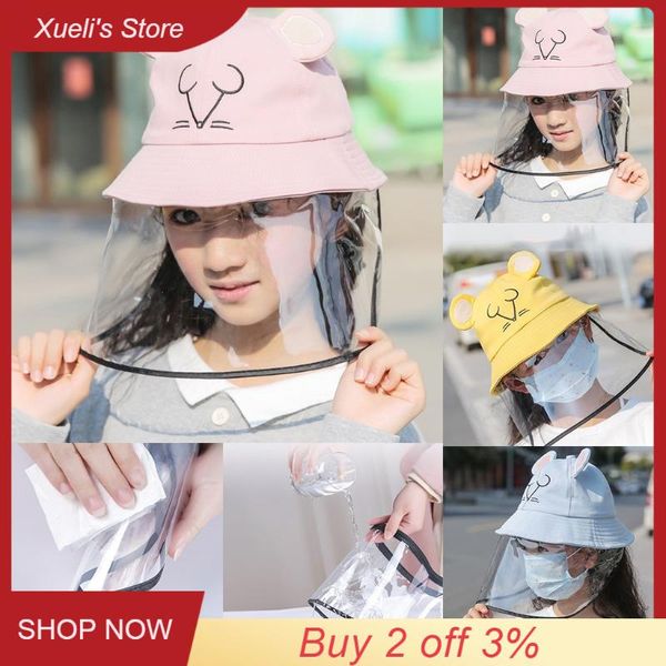 

anti-spitting 360 protective hat + pvc mask fisherman caps dustproof cover cute animal waterproof kids boys girls bucket hat