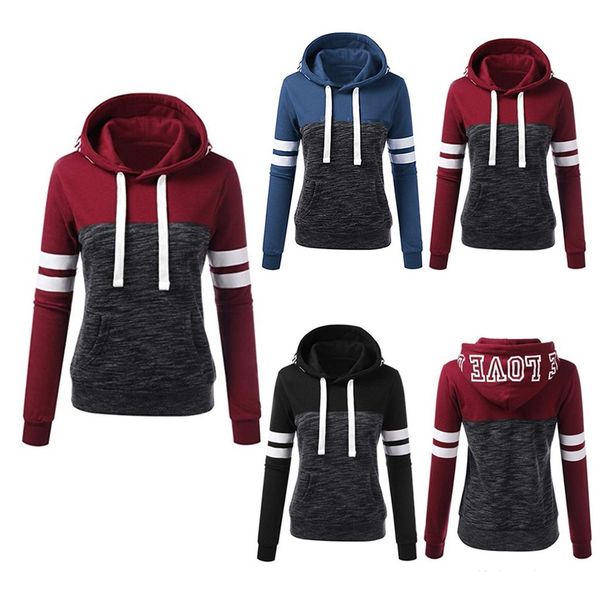 

womens love long sleeve splice pullover hoodies sweatshirt stitching hoodies sweatshirts fashion long sweatshirt, Black