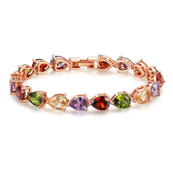 

bettyue colorful crystal bracelets for women cubic zircon water-drop shape chains lucky jewelry bangle women ornament in party, Black